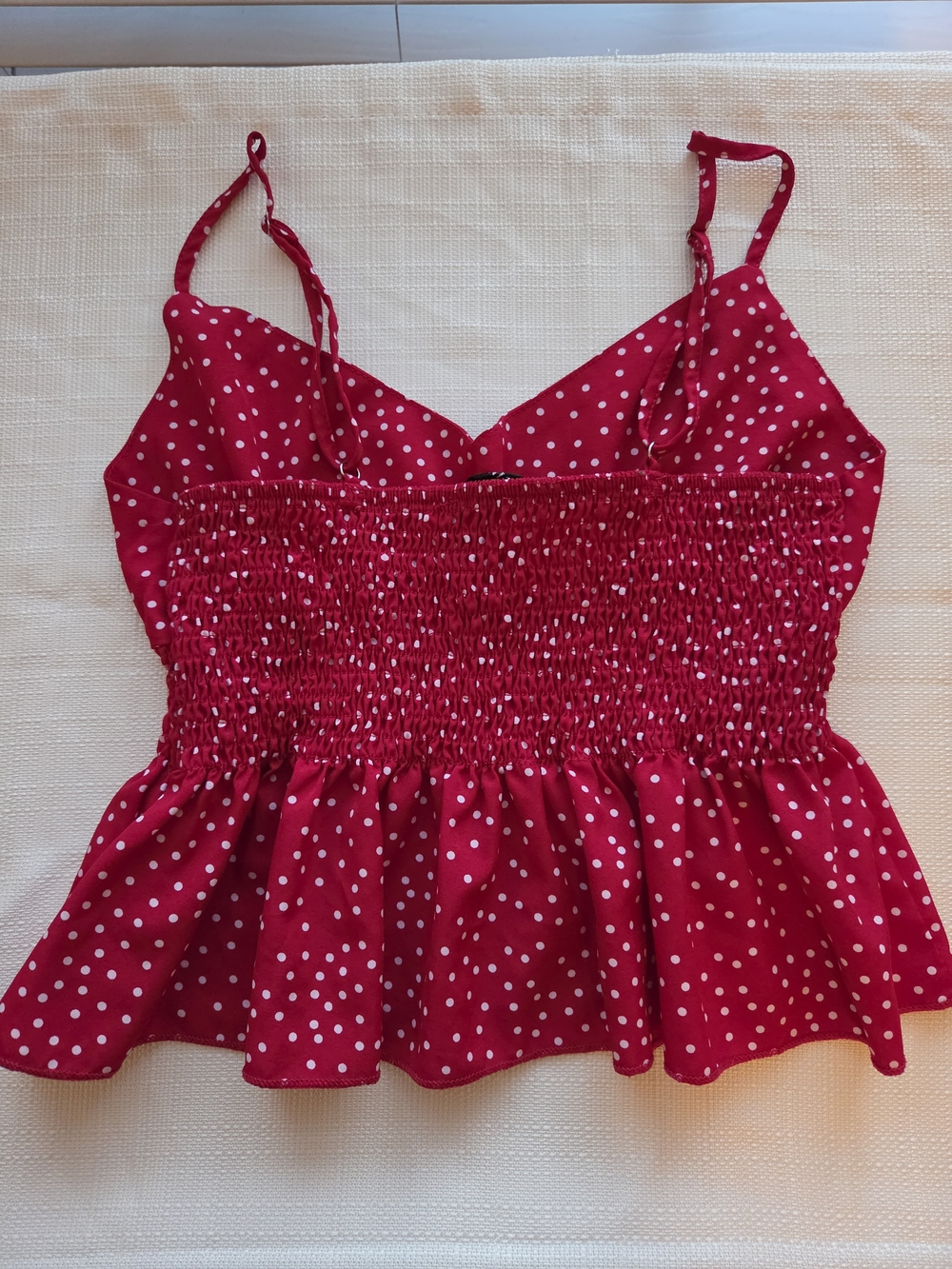 SHEIN Red Polka Dot Smocked Peplum Cami